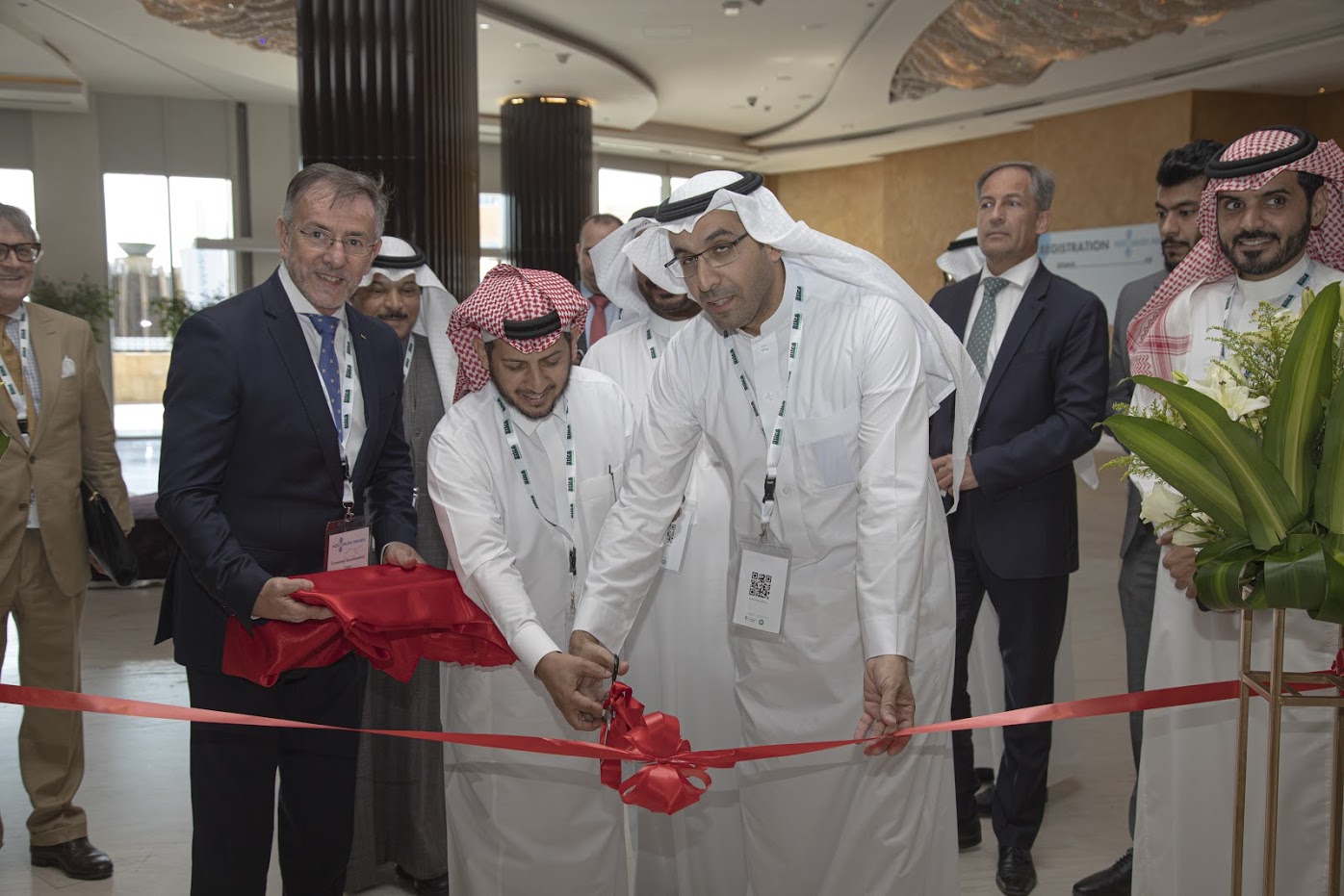HE Khalid Al Qureshi and HE Abdullah Abdulkarim with Dr.C.Sommariva at the H2OSaudi Arabia conference ribbon cutting